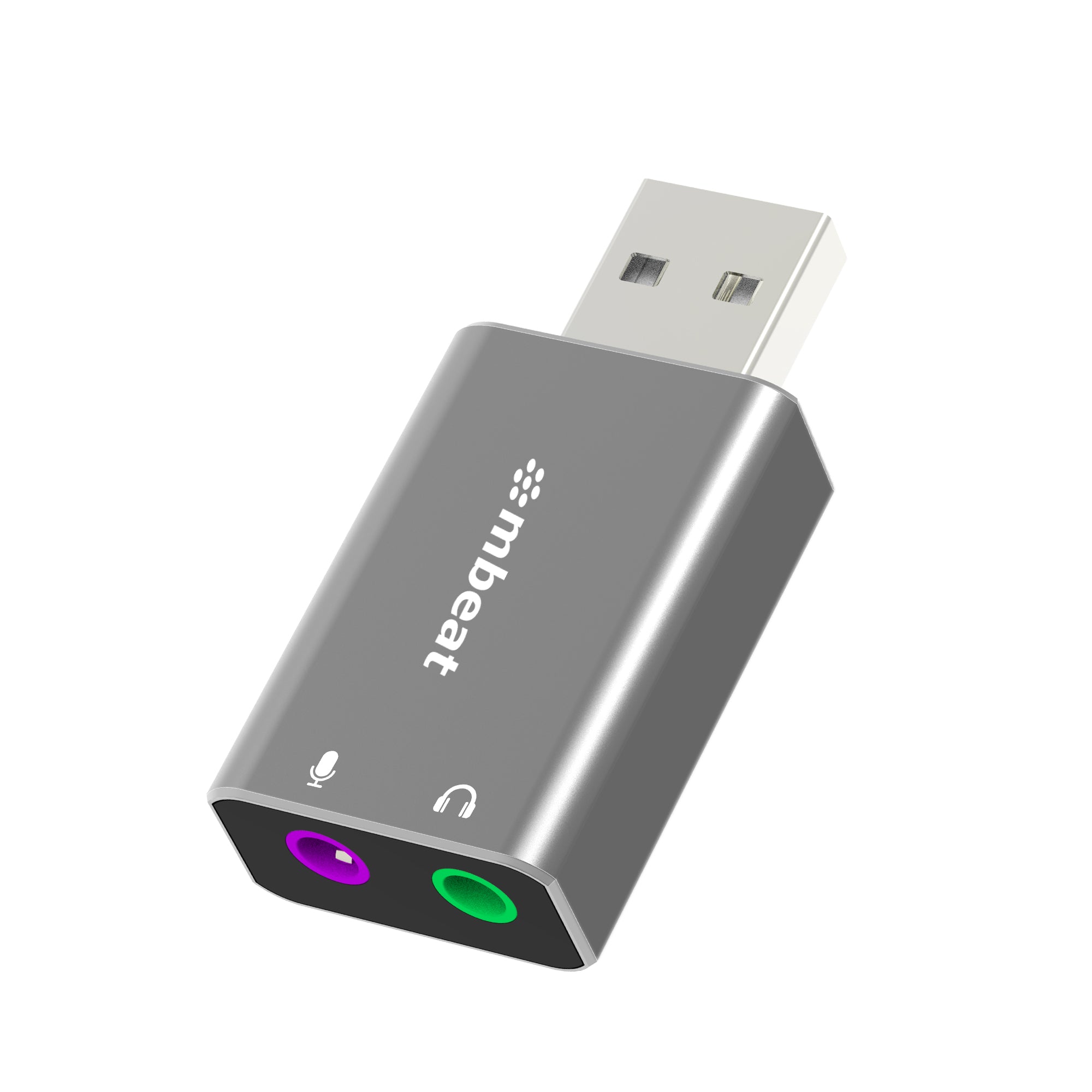 mbeat Elite USB to 3.5mm Audio and Microphone Adapter - Add Headphone Audio Jack to USB-A Computers, Laptops, Notebooks - Space Grey mbeat Elite USB to 3.5mm Audio and Microphone Adapter - Add Headphone Audio Jack to USB-A Computers, Laptops, Notebooks - Space Grey